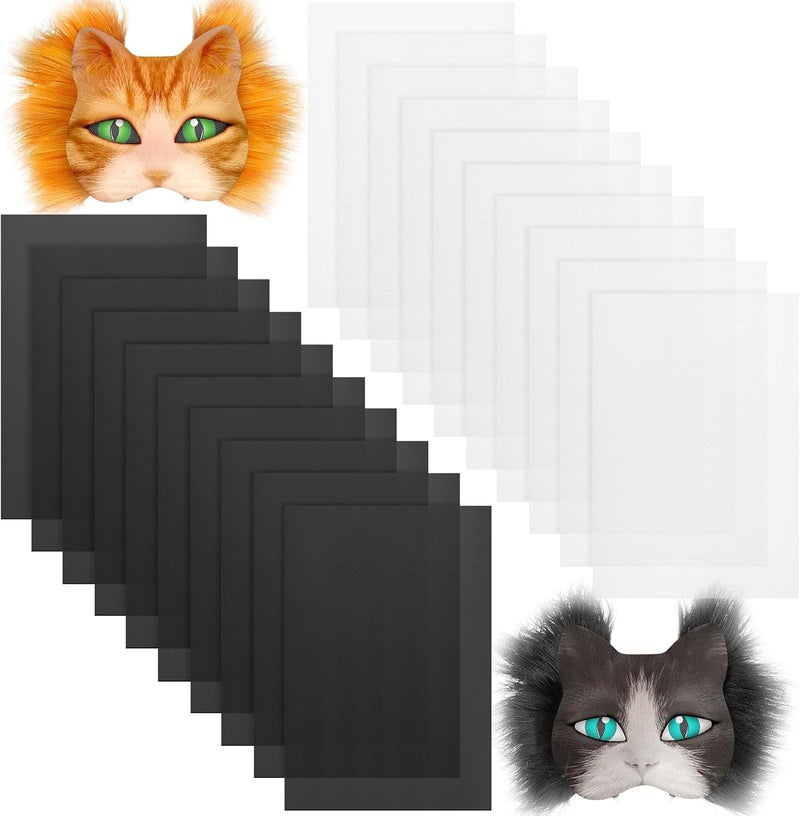 Seenelling 20 Pcs 11.81 x 7.87 Inch Eye Mesh for Therian Cosplay Mask PVC Plastic Mesh for Fursuit Waterproof Printable Canvas Sheets for Therian, DIY Fursuits, Furry Suit(No Eyes)(White,Black) - Image 1